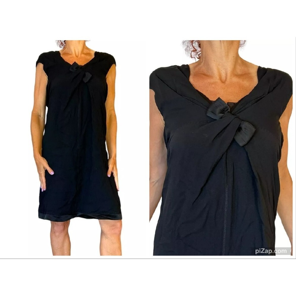 6267 ITALY WOMEN'S BLACK SLEEVELESS COCKTAIL DRESS 38 XS BOW DETAIL MINI A LINE